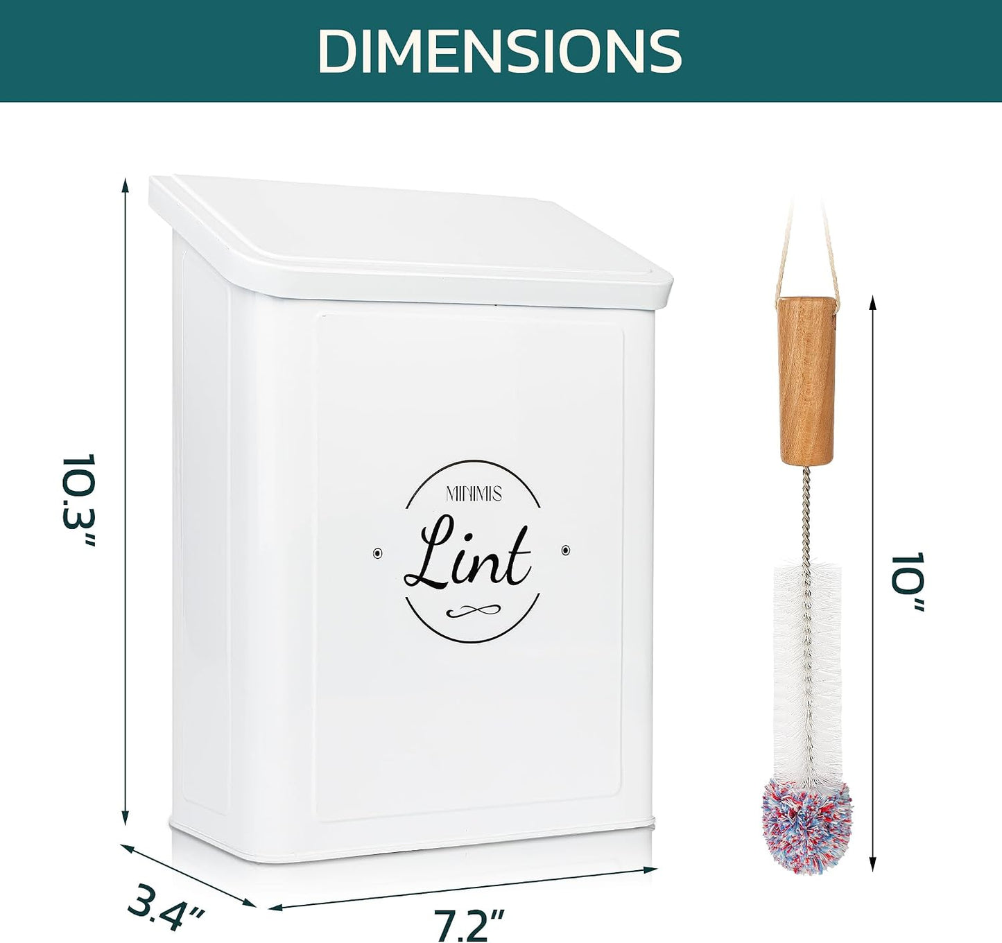 Minimis Customizable Mini Laundry Room Storage Bin - Small Magnetic Storage Holder Basket with Lid for Organizing Lint, Socks, Trash or Pods - Garbage Box Can be Mounted on a Wall/Dryer or Countertop