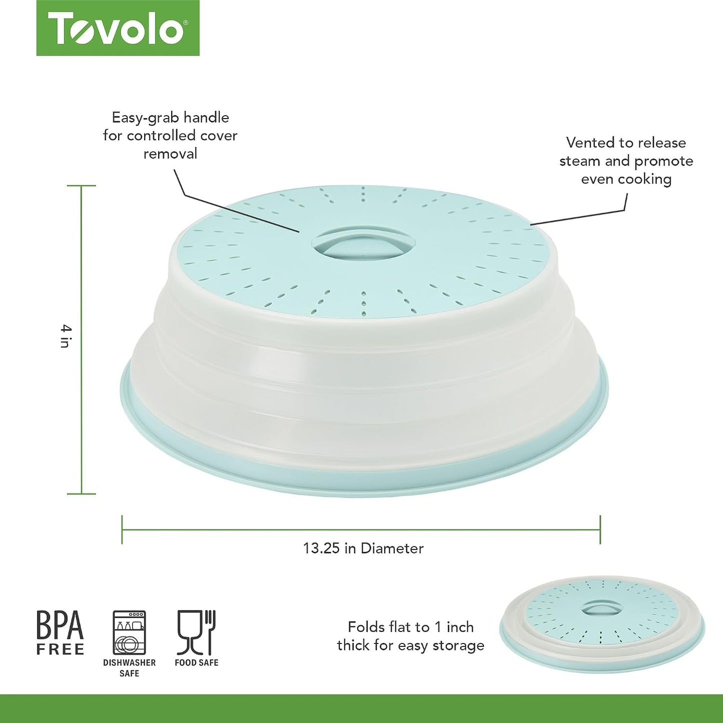 Tovolo Microwave Splatter Cover for Food, Large (Charcoal) - Collapsible & Vented Silicone Splatter Guard Lid - Microwave Plate & Dish Cover with Handle - BPA-Free Kitchen Gadget for Meal Prep