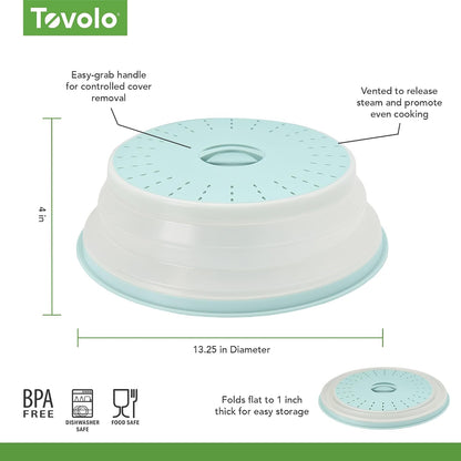 Tovolo Microwave Splatter Cover for Food, Large (Charcoal) - Collapsible & Vented Silicone Splatter Guard Lid - Microwave Plate & Dish Cover with Handle - BPA-Free Kitchen Gadget for Meal Prep
