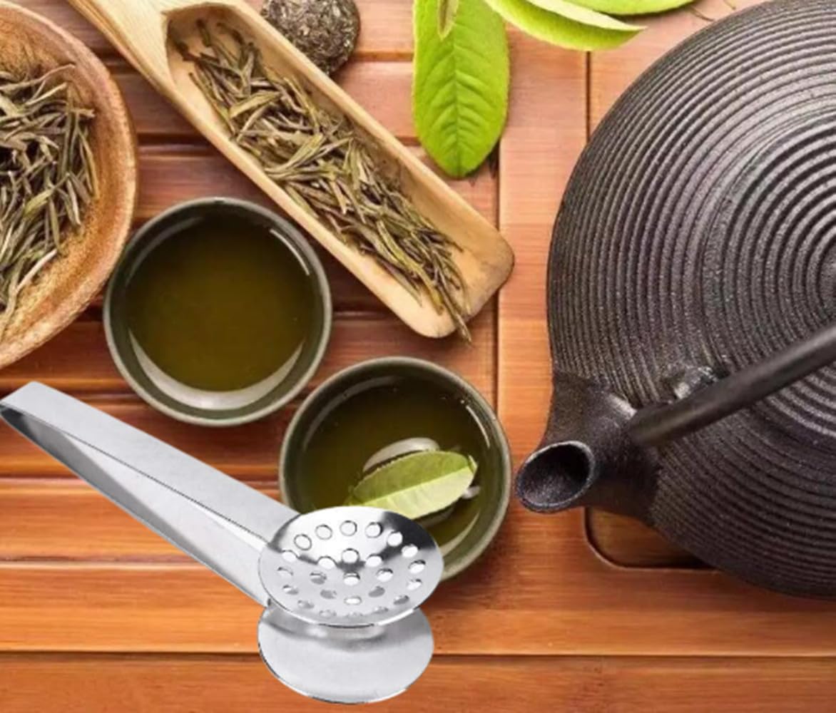 Stainless Steel Tea Bag Squeezer, Metal Grip Holder Tea Bag Tongs, Tea Bag Strainer Clips Herb for Ice Sugar Cubes Lemon Slices Kitchen Bar Tools (2 Pack)