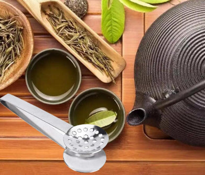 Stainless Steel Tea Bag Squeezer, Metal Grip Holder Tea Bag Tongs, Tea Bag Strainer Clips Herb for Ice Sugar Cubes Lemon Slices Kitchen Bar Tools (2 Pack)