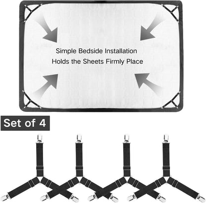 Foloda Sheet Holders, 4 pcs Adjustable Bed Sheet Straps, Fitted Sheet Holder Clips Fasteners Suspenders Gripper Locker Scrunchie for Bed Mattress Corners, Keep Sheet Firm Tight