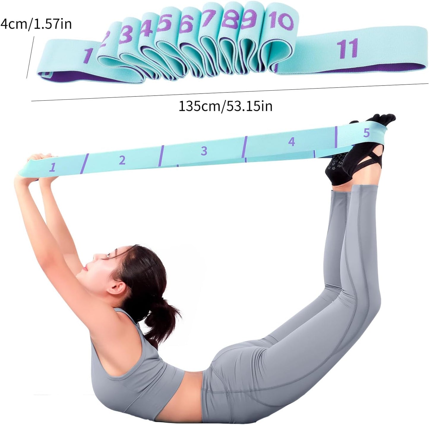 Elastic Stretching Strap with 11 Loops, Adjustable Stretch Band for Adults - Flexibility Straps for Yoga, Pilates, Dance - Non-Slip Fabric Resistance Band for Home Workout, Physical Therapy