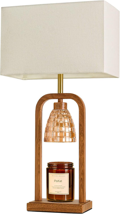 PoKat Gold Table Lamp Candle Warmer, Candle Warmer Lamp with Timer Dimmer, Wax Light Warming Table Lamp for Jar Candles, Modern Bedside Lamp for House Warming Home Decor Living Room, Bulb Included