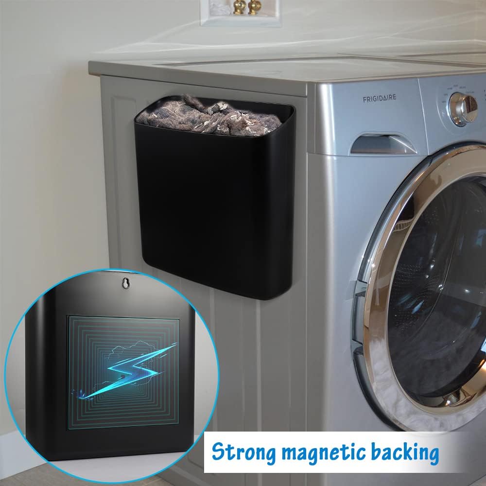Picowe Magnetic Laundry Storage, Large Lint Holder Bin, Space-Saving Trash Container Hanging on Dryer, Washer or Wall Mount (Gray White)