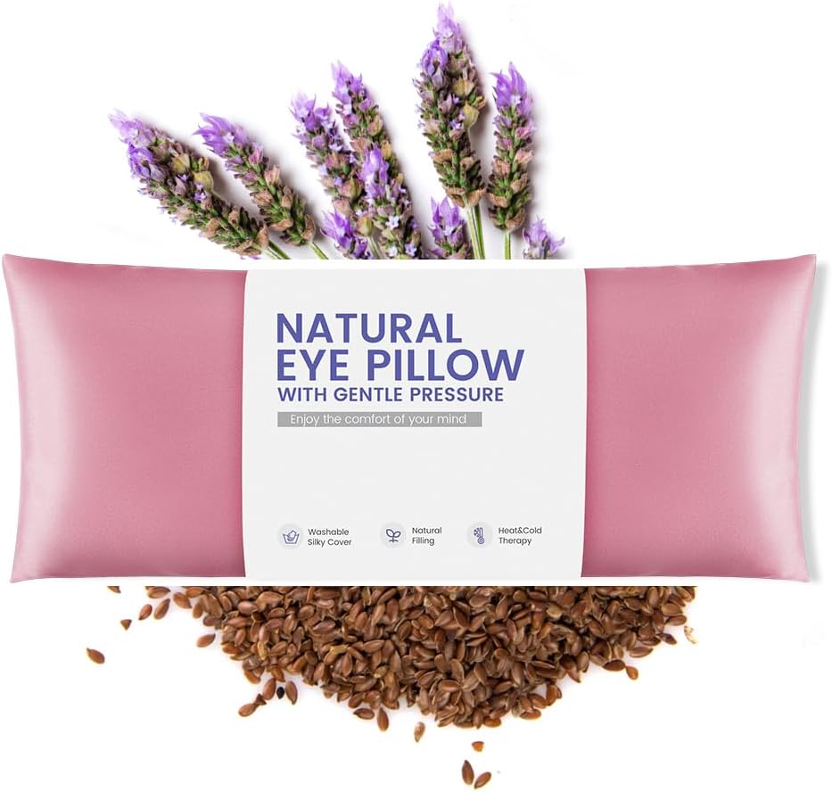 Weighted Eye Pillow for Yoga, Moist Heat Mask for Dry Eyes(Pink) | Silk Sleep Mask, Warm Compress for Sinus, Relaxation Gifts for Women, Washable Cover