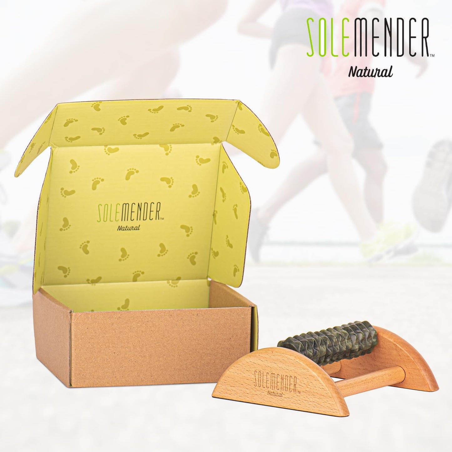 Wooden Foot Roller - Soothe & Massage Sore Feet (Jade Stone) | Boosts Circulation & Relaxes Tired Muscles, Deep-Tissue Massage At Home, Under the Desk Foot Pain Relief