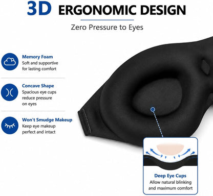 ALASKA BEAR Memory Foam Sleep Mask, Contoured Eye Cups for Women Men, Blue | Soft 3D Blackout Eye Mask for Sleeping, No Pressure on Eyelids and Eyelashes Protection, Earplugs Set