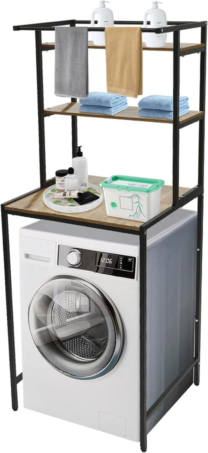 Washer and Dryer Storage Rack, 3 Tier Over The Washer and Dryer Storage Shelf, Bathroom Space Saving Organizer Shelves Space Saver Standing Rack for Bathrooms, Laundry Rooms (White+ Log)