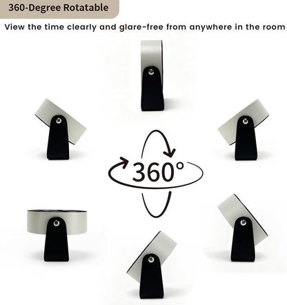 Analog Alarm Clock - 4.5" Silent Non Ticking Small Clock with Light, Rotatable Stand Metal Desk Clock Battery Operated, Simple Design for Living Room Decor/ Bedroom/Bedside/Shelf (Black & White)