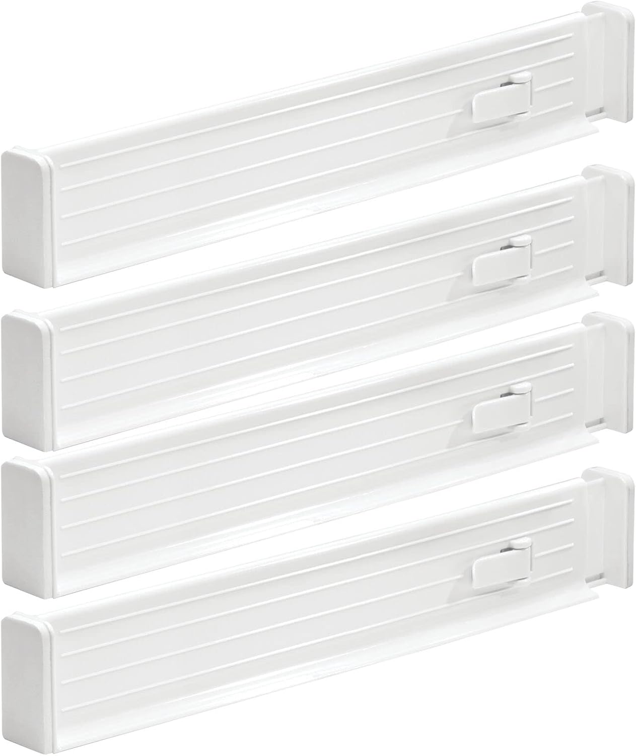 mDesign Expandable Dresser Drawer Divider with Foam Ends, Drawer Divider Locks in Place, Separators for Clothing and Accessories in Closet or Dresser Drawer, Ligne Collection, 4 Pack, White