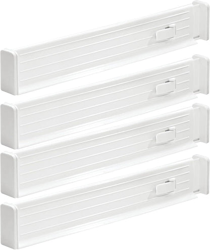 mDesign Expandable Dresser Drawer Divider with Foam Ends, Drawer Divider Locks in Place, Separators for Clothing and Accessories in Closet or Dresser Drawer, Ligne Collection, 4 Pack, White
