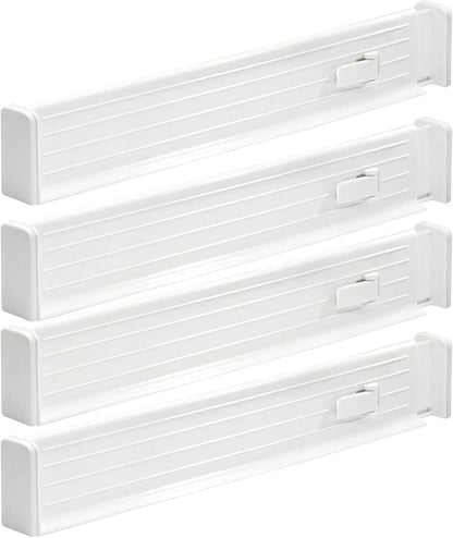 mDesign Expandable Dresser Drawer Divider with Foam Ends, Drawer Divider Locks in Place, Separators for Clothing and Accessories in Closet or Dresser Drawer, Ligne Collection, 4 Pack, White