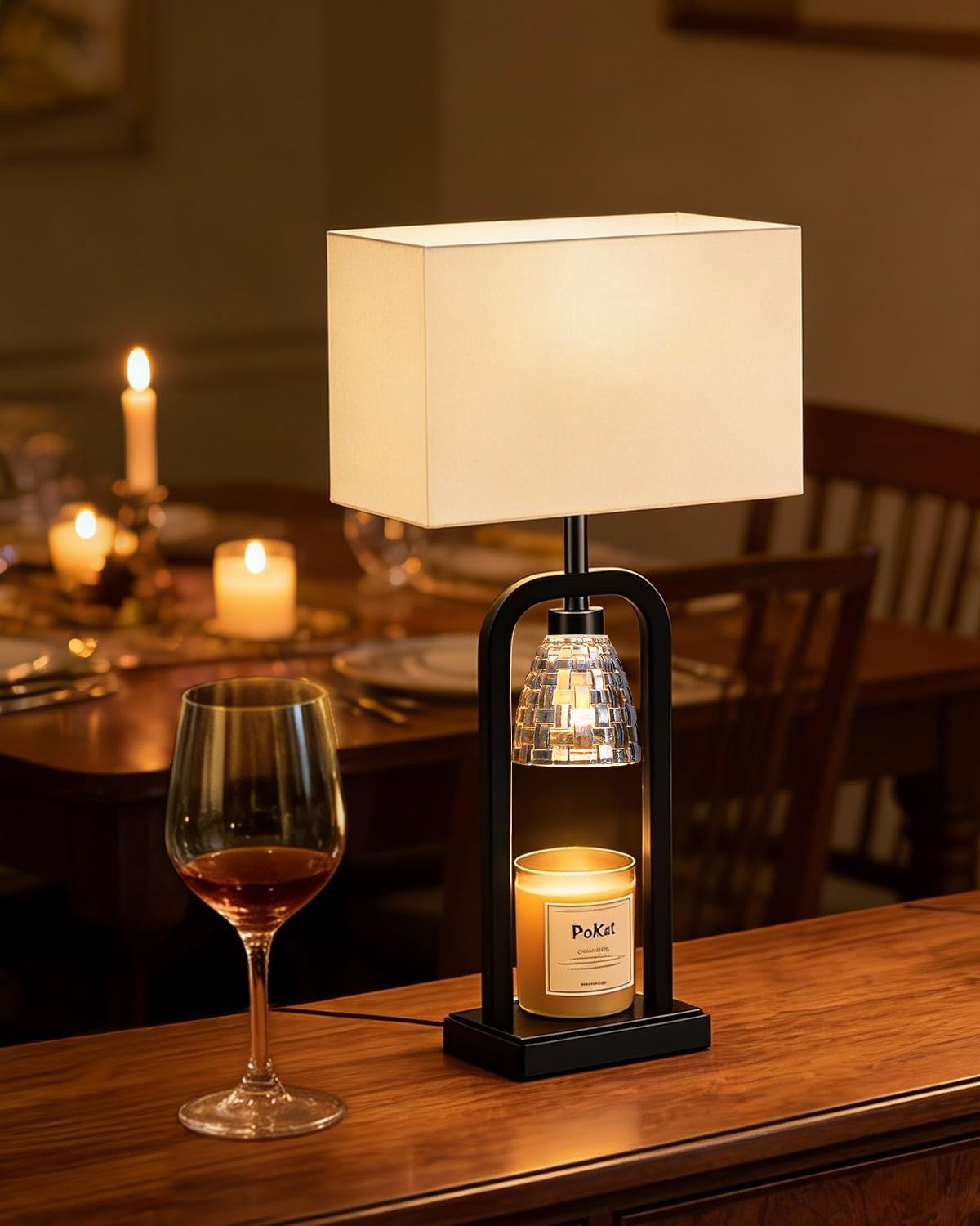 PoKat Gold Table Lamp Candle Warmer, Candle Warmer Lamp with Timer Dimmer, Wax Light Warming Table Lamp for Jar Candles, Modern Bedside Lamp for House Warming Home Decor Living Room, Bulb Included