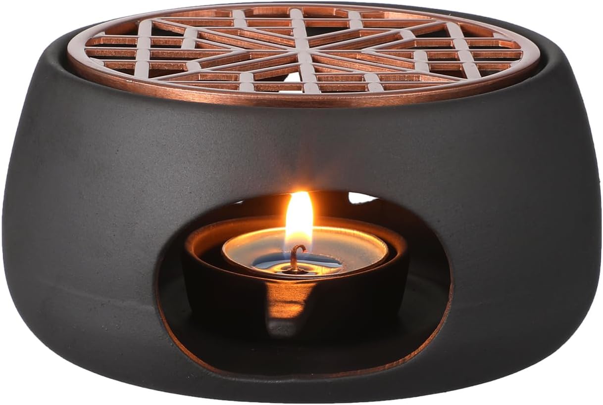 1 Set Ceramic Teapot Warmer Heating Base, Japanese Style 4.72x2.36 Inch Non-Slip Mat, Home Office Tea Coffee Milk Candle Holder Desktop Decor