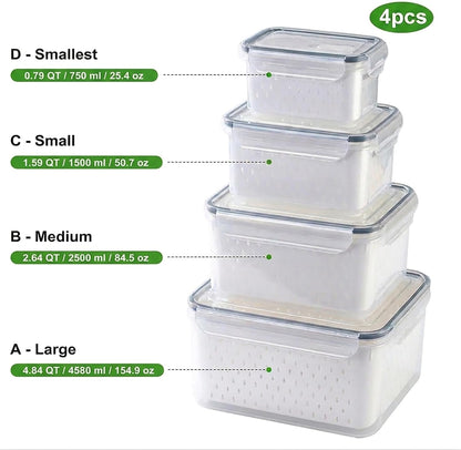 Fruit Storage Containers for Fridge with Removable Colander, Food Storage Containers with Lids, Dishwasher & Microwave Safe, Keep Berry Fruit Vegetable Meat Fresh Longer (Clear Body/Clear Lid)