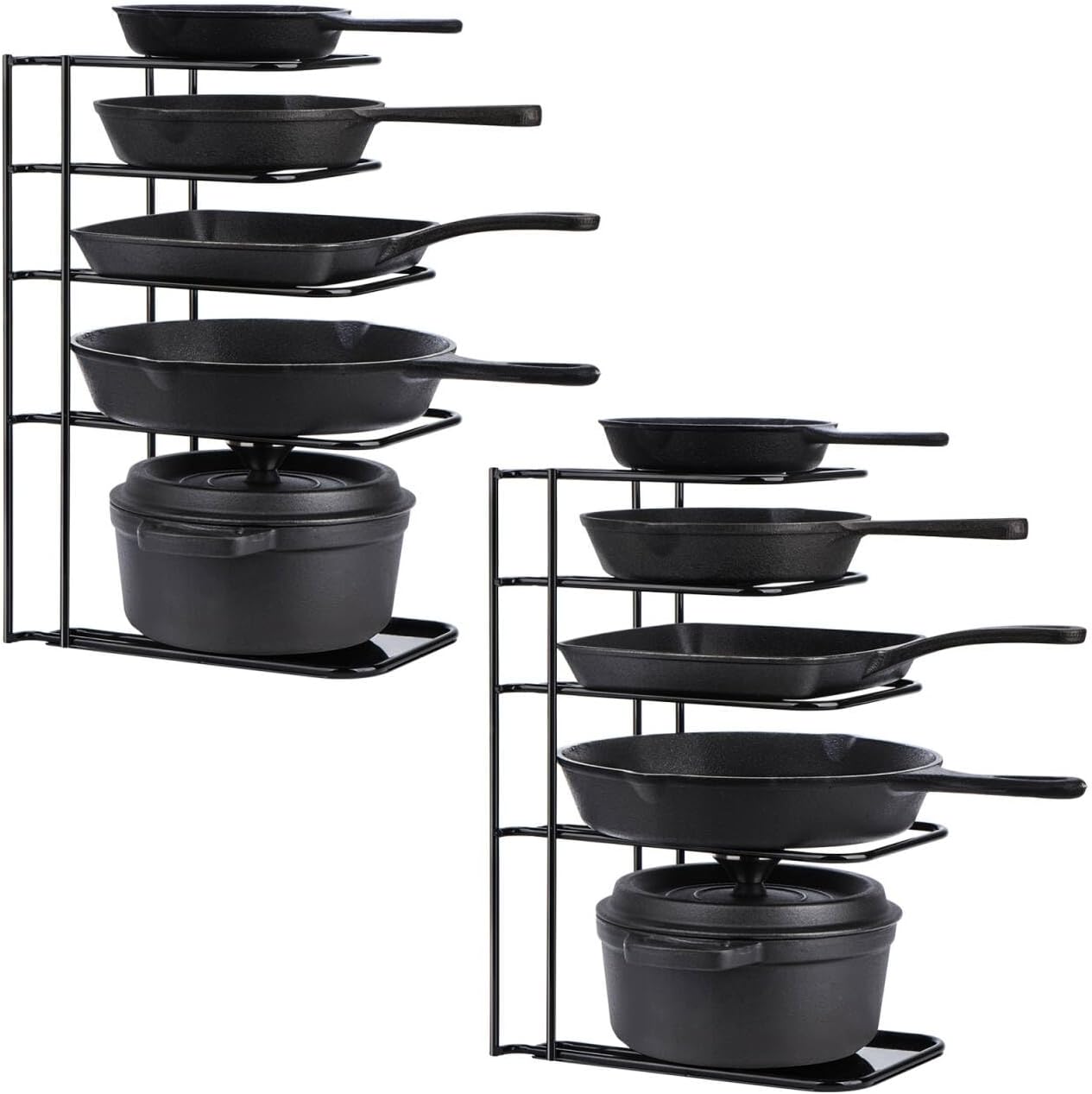 Toplife Heavy Duty Pan Organizer, 5 Tier Pot and Pan Organizer Rack for Cast Iron Skillets, Griddles and Pots - Sturdy Steel Construction- No Assembly Required - Black