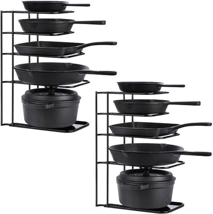 Toplife Heavy Duty Pan Organizer, 5 Tier Pot and Pan Organizer Rack for Cast Iron Skillets, Griddles and Pots - Sturdy Steel Construction- No Assembly Required - Black