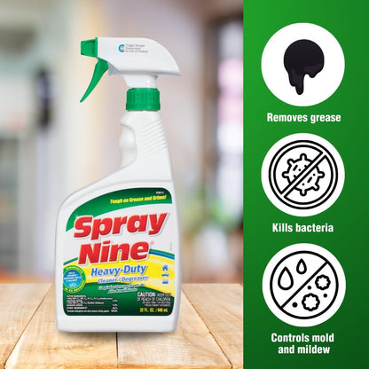 Spray Nine 26832 Heavy Duty Cleaner, Degreaser & Disinfectant for Kitchens, Bathrooms, Yard Equipment, Automotive & Industrial 32 Fl Oz. (Pack of 1)
