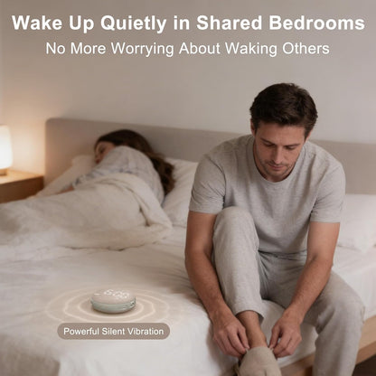 SolaceRise Extra Loud Alarm Clock Vibrating Bed Shaker for Heavy Sleepers | Auto-Dim Digital Clock for Hearing Impaired Deaf - Portable Rechargeable Battery for Bedroom Travel Dorm - Putty