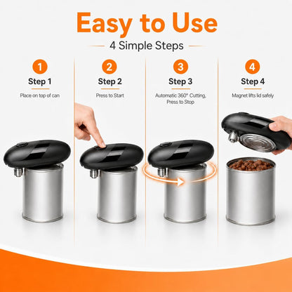 Battery Electric Can Opener, One-Touch,Hands-Free,Smooth Edge,Black,Compact