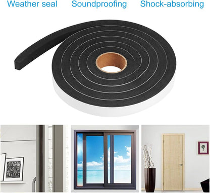 2 Rolls Foam Seal Tape for Door Window Insulation, Soundproof and Shockproof Foam Adhensive Strip, 3/8" Wx3/16 T Single Sided Foam Tape, Cold Air and Draft Closed Cell Seal Strip,Total 32FT