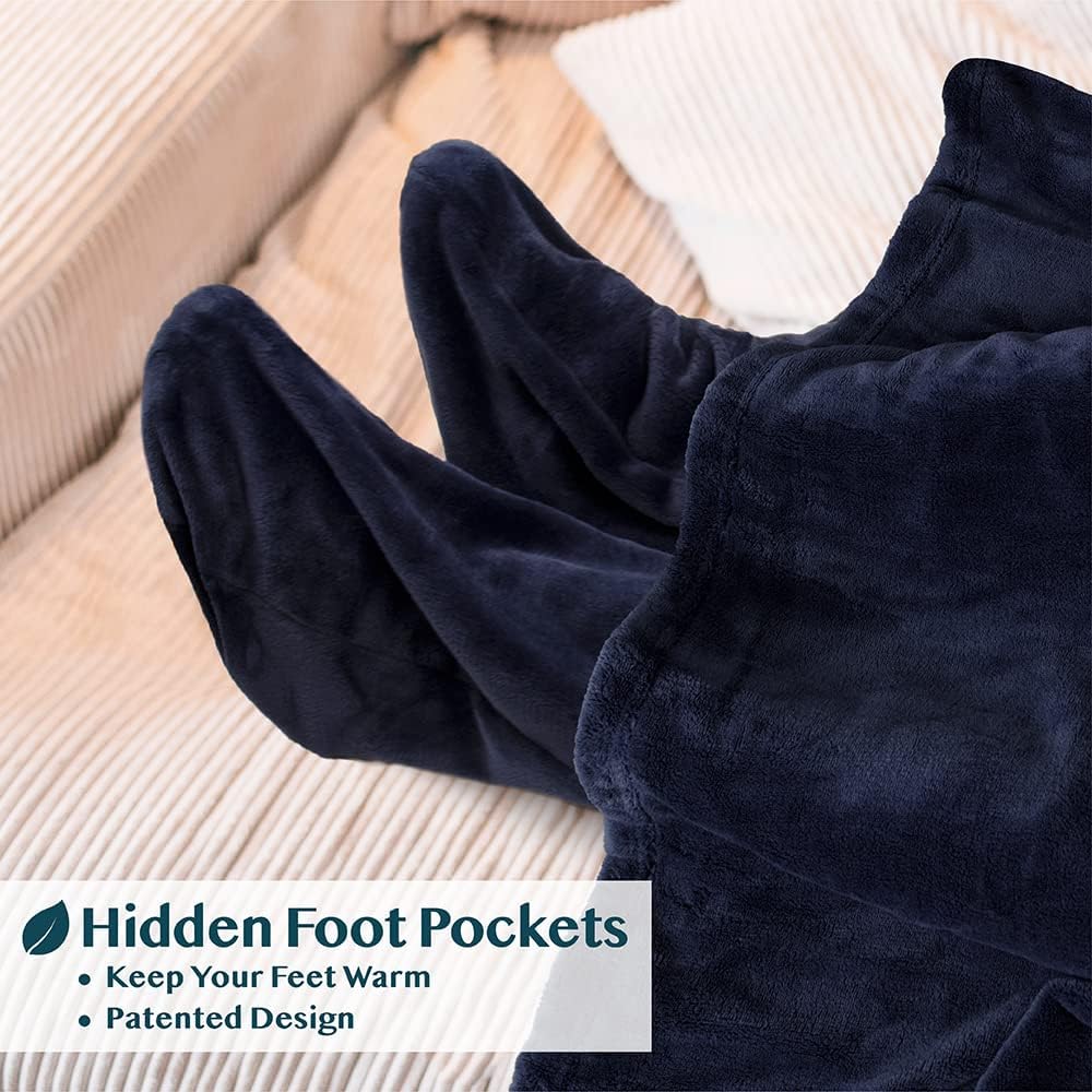 PAVILIA Fleece Blanket with Sleeves, Foot Pockets for Women Men Adults, Plush Wearable Blanket Throw Wrap, Warm Snuggle Blanket Robe, Cozy Gift Ideas Wife Mom, Dark Purple