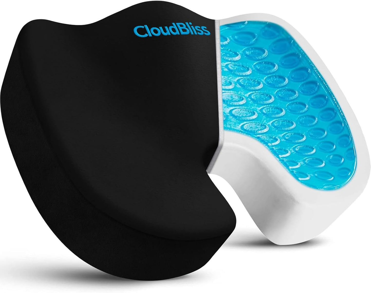 CloudBliss Gel Memory Foam Seat Cushion for Long Sitting, Large, Black | Gel Chair Pad for Tailbone, Coccyx, Sciatica , Soft Suede Cover, Non-Slip , Washable Mesh, for office, home, car