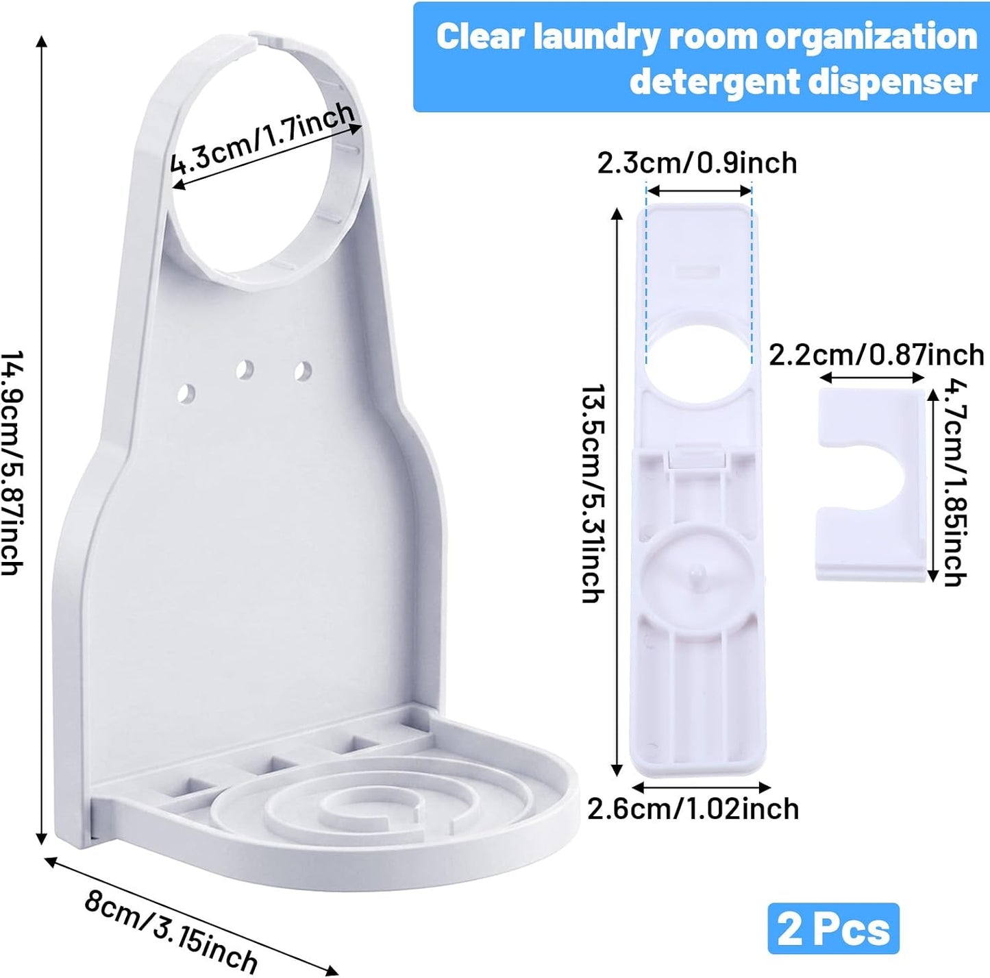 2-Pack White Laundry Detergent Cup Holder & Nozzle Force-Saving Switch, Liquid Soap Detergent Dispenser Holder Drip Tray Catcher Room Organization and Storage Decor