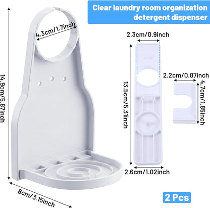 2-Pack White Laundry Detergent Cup Holder & Nozzle Force-Saving Switch, Liquid Soap Detergent Dispenser Holder Drip Tray Catcher Room Organization and Storage Decor