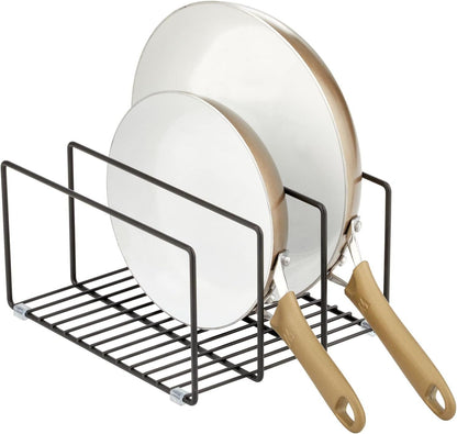 mDesign 3 Slot Tray and Pan Rack — Metal Wire Rack for Pantry and Kitchen Storage — Freestanding Pan Lid Holder Also for Baking Trays and Crockery – Silver