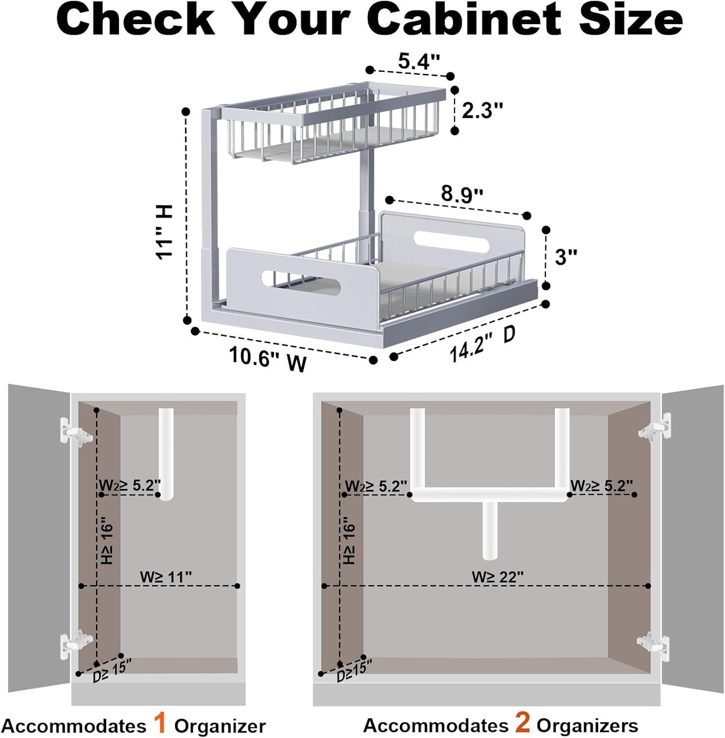 Under Sink Organizer, L-Shaped 2 Tier Pull Out Cabinet Organizer | Slide Out Sink Shelf Cabinet Storage Shelves, Under Sink Storage for Kitchen Bathroom Cabinet, White, 1 Pack