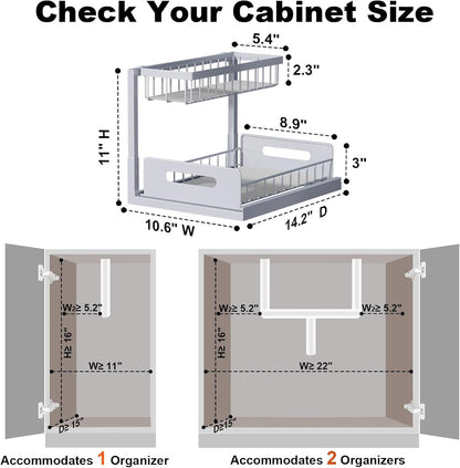 Under Sink Organizer, L-Shaped 2 Tier Pull Out Cabinet Organizer | Slide Out Sink Shelf Cabinet Storage Shelves, Under Sink Storage for Kitchen Bathroom Cabinet, White, 1 Pack