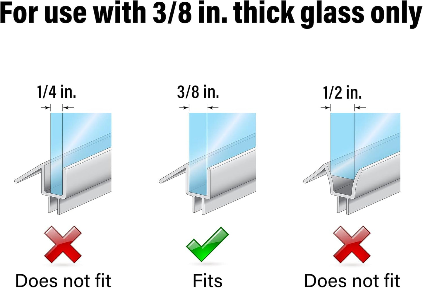 Prime-Line M 6258 Frameless Shower Door Bottom Seal for 3/8 In. Thick Glass Doors – Stop Shower Leaks and Create a Water Barrier, 36 In., Clear Vinyl (Single Pack)