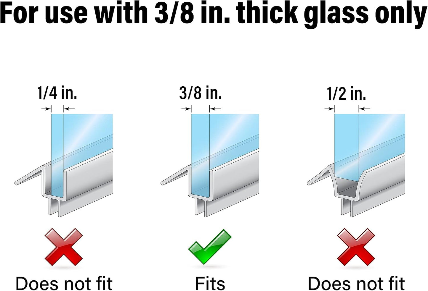 Prime-Line M 6258 Frameless Shower Door Bottom Seal, 36 In., Clear Vinyl | 3/8 In. Thick Glass Doors, Stop Shower Leaks, Create Water Barrier, Single Pack