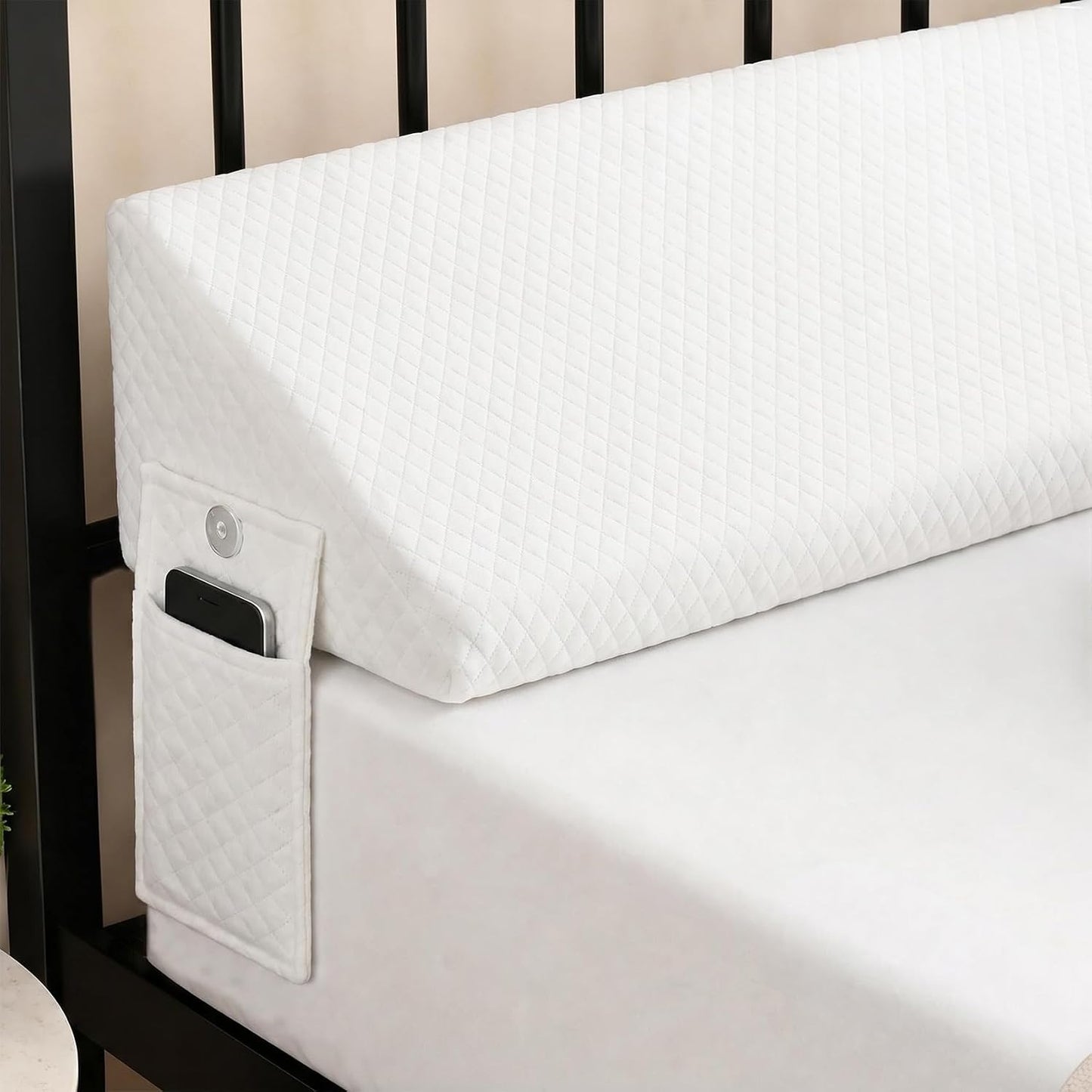 Twin Bed Wedge Pillow for Headboard Gap/Bed Gap Filler Black | Long Triangle Corner Pillows with Pockets,Dense Foam,Pillow Prevents Stuff Drops, Between Twin Mattress and Frames Home Decor