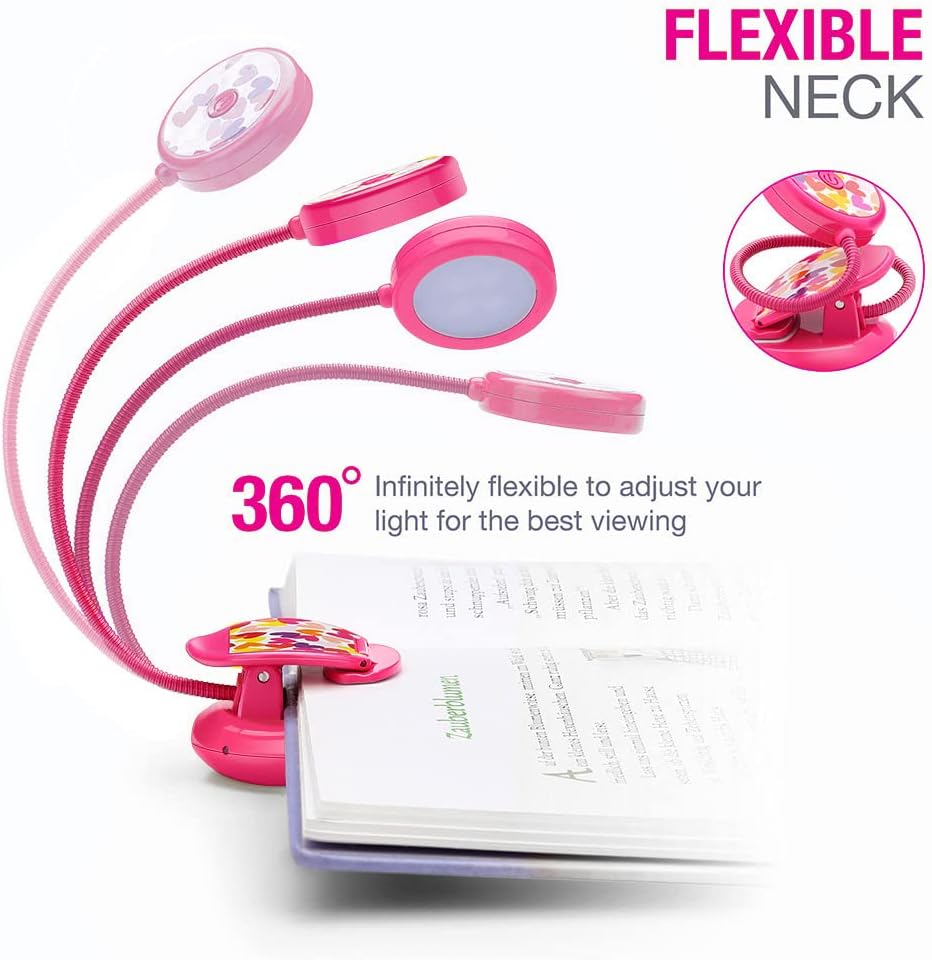 Vekkia Cute Rechargeable Book Light Eye-Care Clip on Lights (Rose Red)
