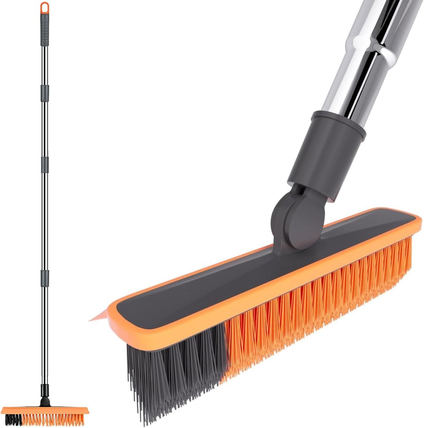 2 in 1 Floor Brush Scrubber with Long Handle Grout Brush 3 Poles 53.5'' New Upgrade Stiff Bristle Cleaning Scrub Brush with Squeegee 120°Rotating Tile Brush for Cleaning Bathroom Glass Patio Kitchen
