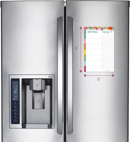 bloom daily planners Weekly Meal Planning Pad - Magnetic Hanging Refrigerator Menu Planner with Tear-Off Sheets & Perforated Grocery Shopping Lists - 6” x 9” (Pink Floral)