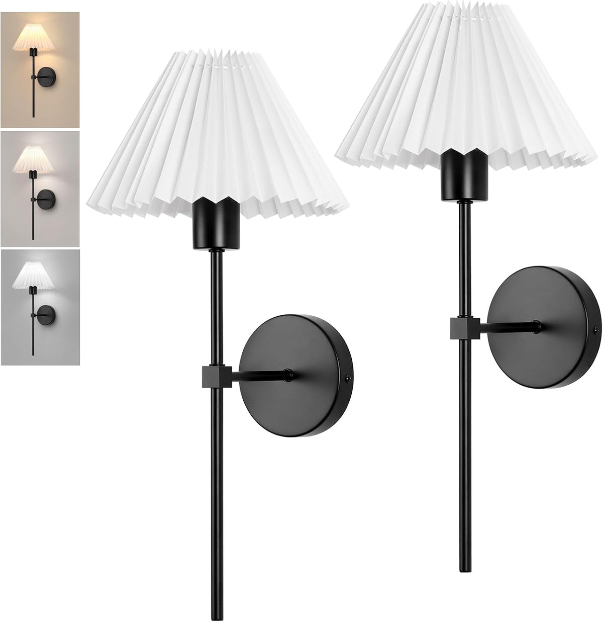 Rechargeable Battery Operated Wall Sconce Sets of 2, 15 Colors Wireless gooseneck Black Wall Lights Fixture with Dimmable Bulbs and Remote, Not Hardwired Wall Mounted Lamps for Bedroom Living Room