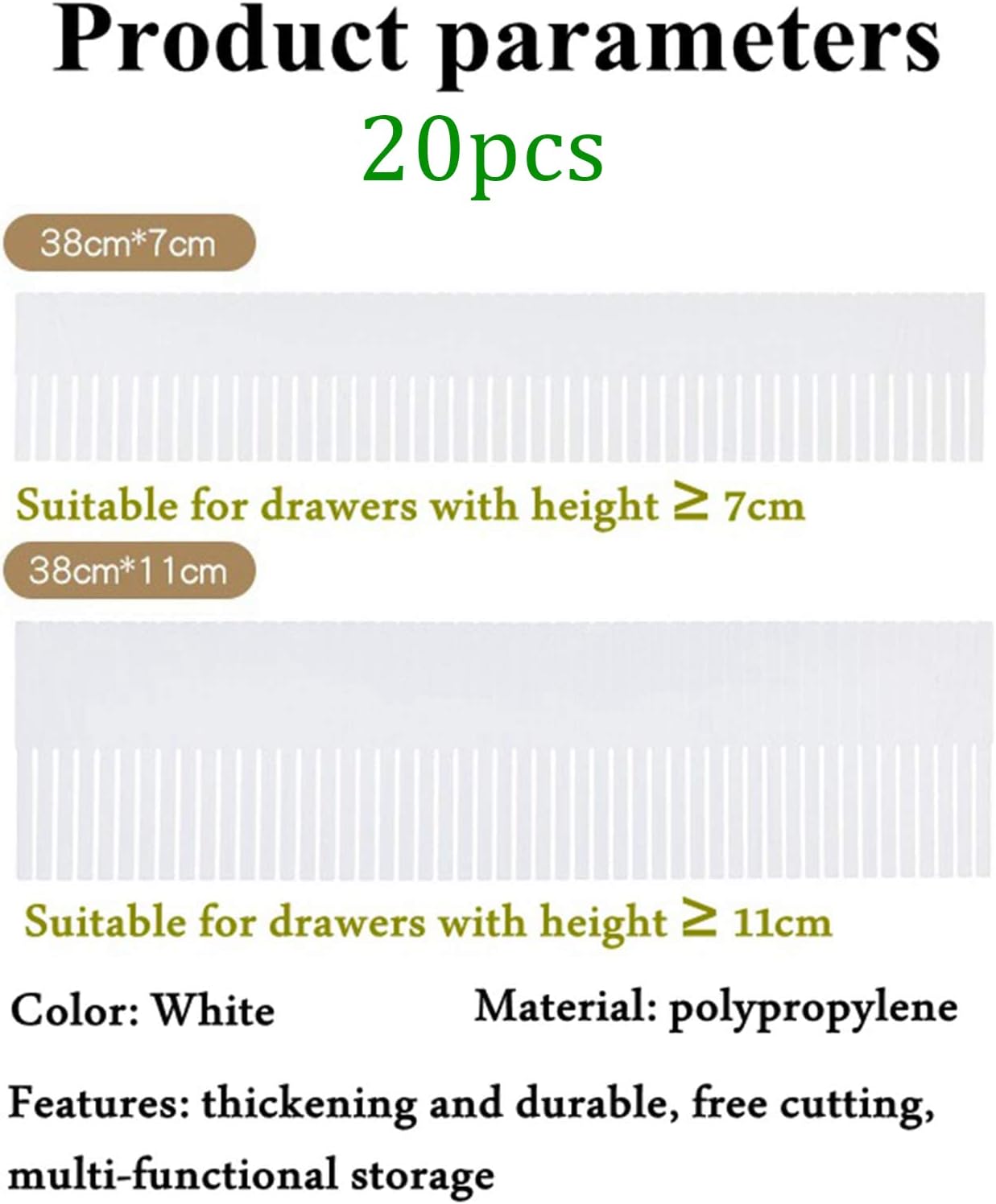 20PCS DIY Plastic Grid Drawer Dividers, Large Adjustable Drawer Storage Organizer (38cmx11cm) for Clutter Kitchen Cutlery Dresser Makeup Tools Socks Can Help Tidy Office Desk Clinic Bedroom