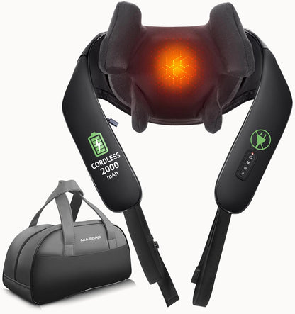 Shiatsu Back and Neck Massager, Cordless Shoulder Massager with Heat, Electric Deep Tissue 3D Kneading Massage Pillow for Shoulder, Leg, Body Muscle Pain Relief, Gifts for Men Women