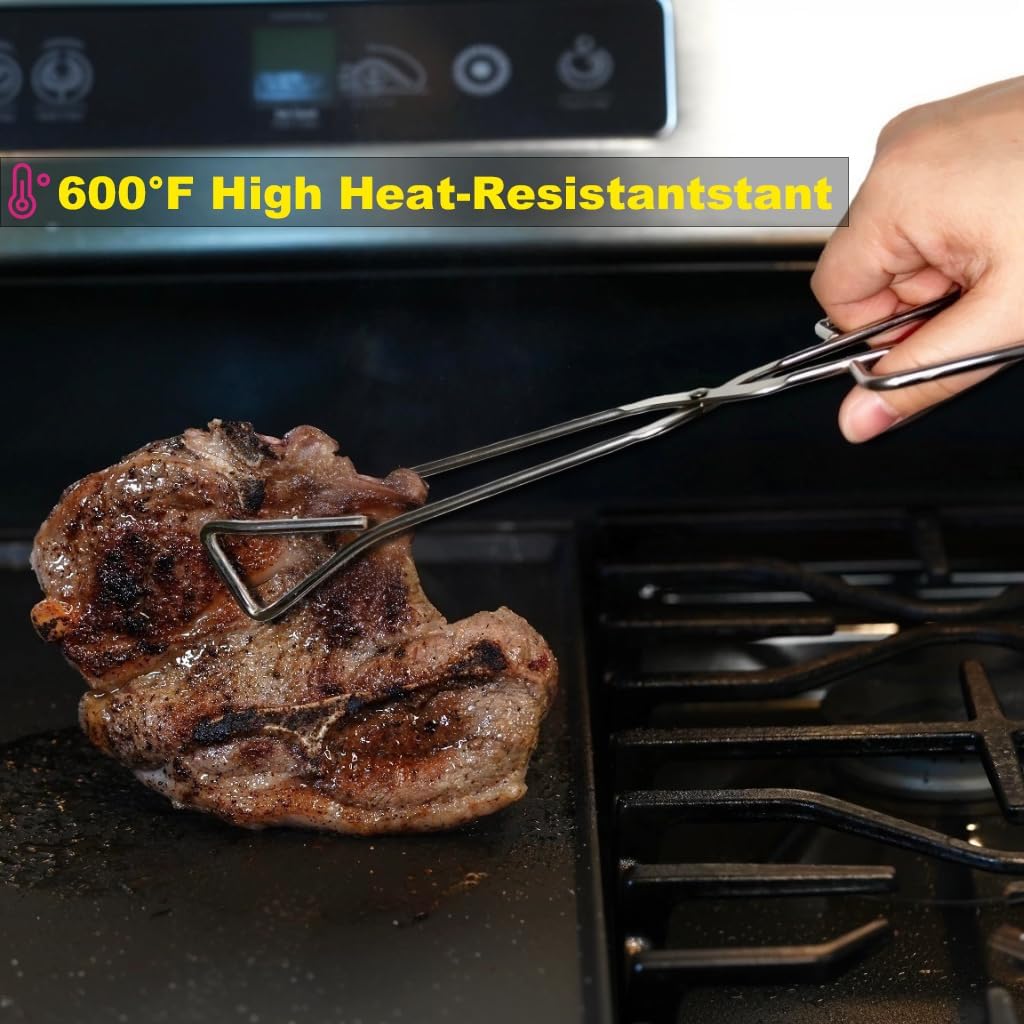 Hiash 9-Inch Heavy Duty Stainless Steel Kitchen Tongs - Comfortable Ergonomic Grip, Scissor Design, Heat Resistant for BBQ and Cooking