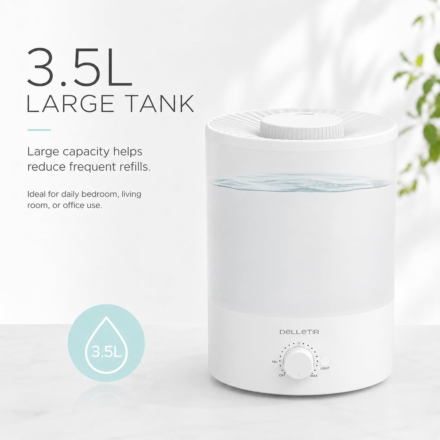 3.5L Ultrasonic Cool Mist Humidifier, Quiet Top Fill Humidifier with Auto Shut-Off, Adjustable Mist Output for Bedroom, Baby Room, Plants, and Large Rooms