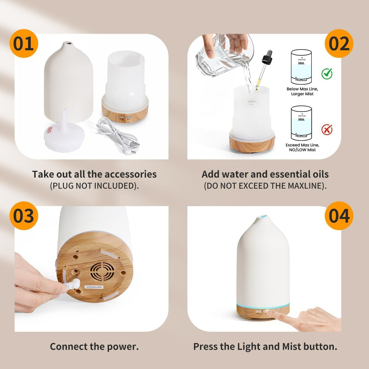 URPOWER 180mL Ceramic Essential Oil Diffuser Aromatherapy Diffuser for Home
