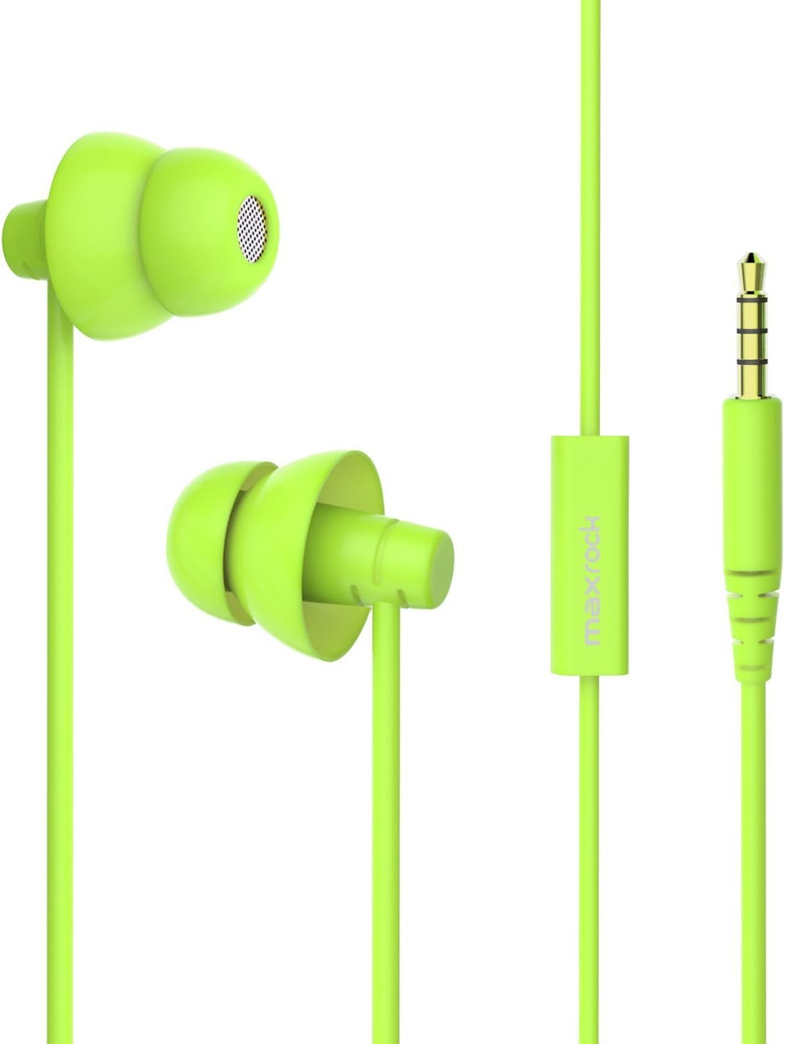 MAXROCK Wired Sleep Earphones Soft Sleep Earbuds Total Silicon Sleeping Headphones with in-line Mic for Cellphones, Mp3, Tablet pocasts 3.5mm, Green