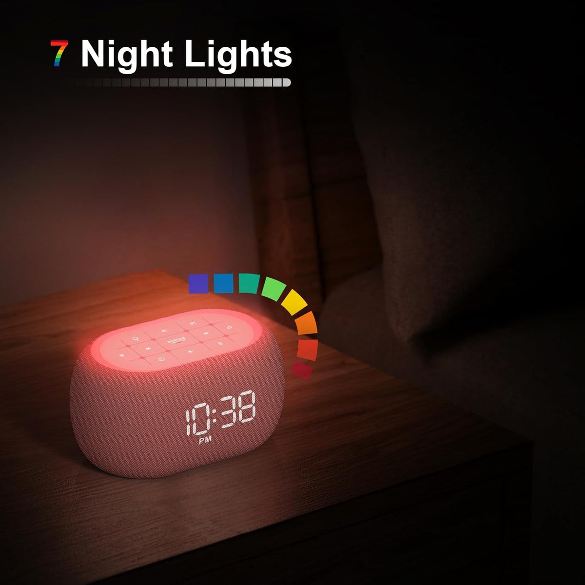 ANJANK White Noise Sound Machine Alarm Clock with Hi-Fi Bluetooth Speaker, 21 Soothing Sounds/7 Night Lights, 0-100% Dimmer/Sleep Timer/Volume Control, Soother for Adults Kids Sleeping, Bedroom, White