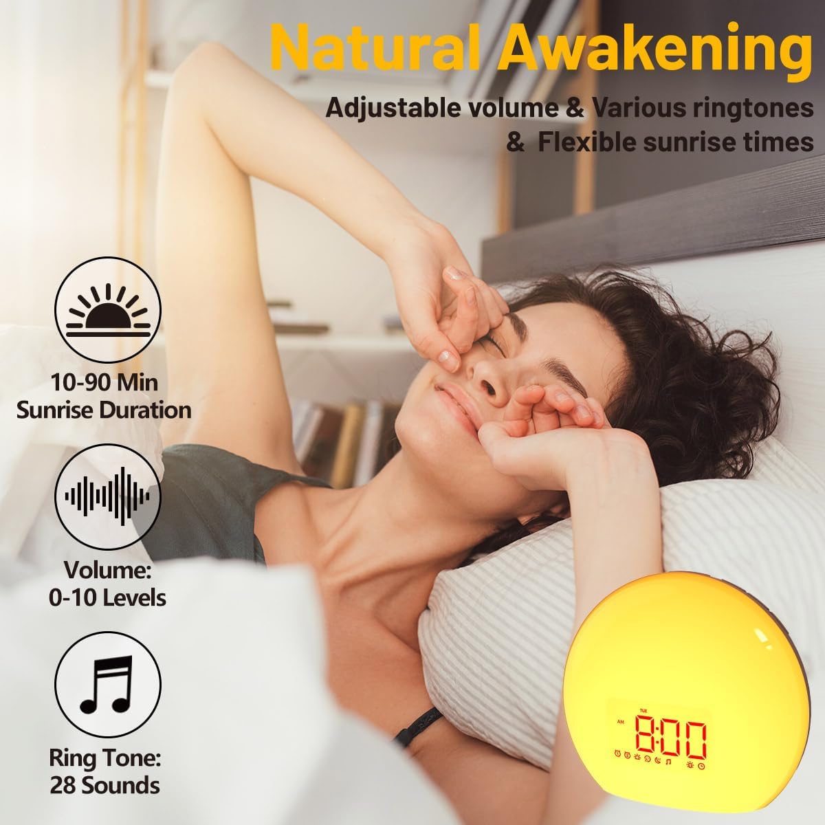 Magicteam Sunrise Alarm Clock Wake Up Clock Natural Sunset Simulation 21 Soothing Sounds Dual Alarm 6 Times Snooze 28 Ringtones Dimmable 12 Colors Night Light 10 Timer Options Adjustable Volume
