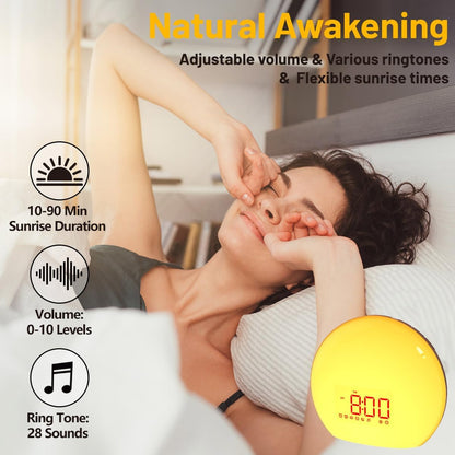 Magicteam Sunrise Alarm Clock Wake Up Clock Natural Sunset Simulation 21 Soothing Sounds Dual Alarm 6 Times Snooze 28 Ringtones Dimmable 12 Colors Night Light 10 Timer Options Adjustable Volume