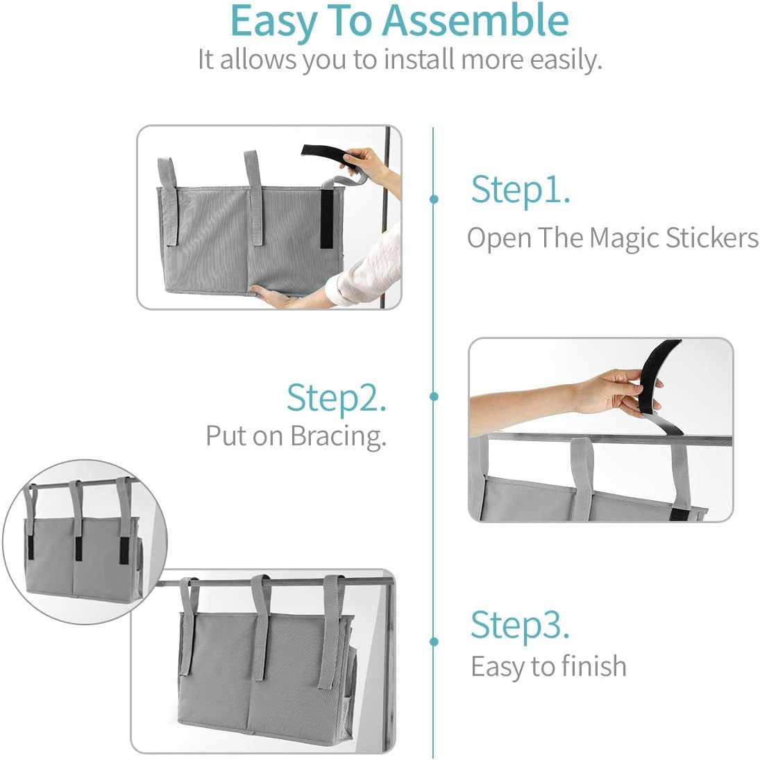 Bseash Bunk Bed Organizer, Bedside Caddy Hanging Bed Organizer Storage Bag 8 Pockets, for College Dorm Rooms Bed, Hospital Bed, Baby Bed Rails, 600D Oxford Cloth